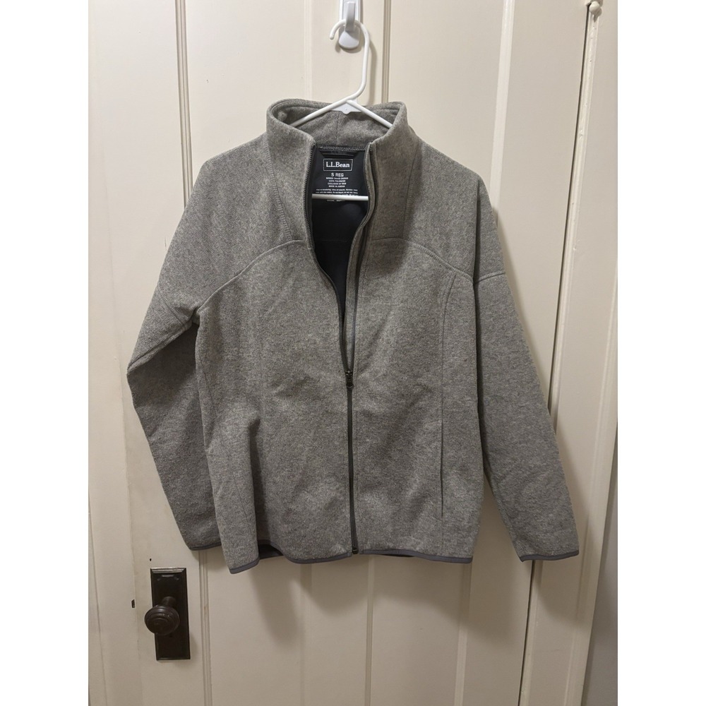 L.L.Bean Gray Fleece Jacket Full Zip Mock Neck Soft Cozy Small Regular